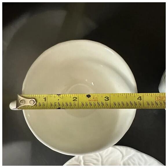 WEDGWOOD Countryware Flat Cup &Saucer Set of 2 All White Embossed Leaves No Trim - Picture 12 of 13